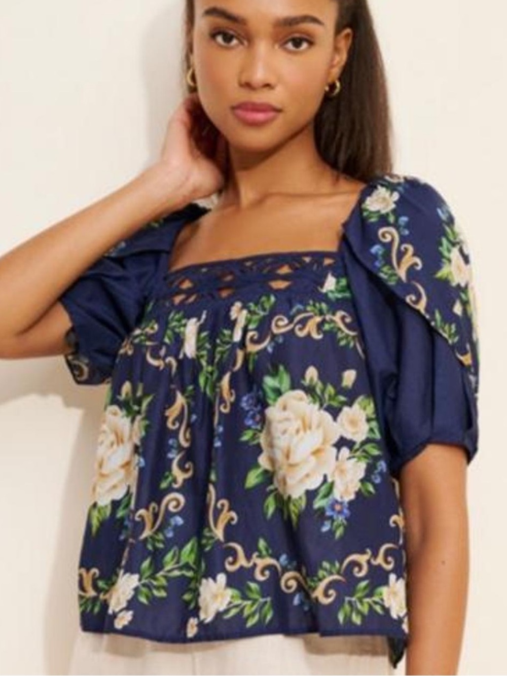 Farm Rio Flower Tapestry Yoke Blouse